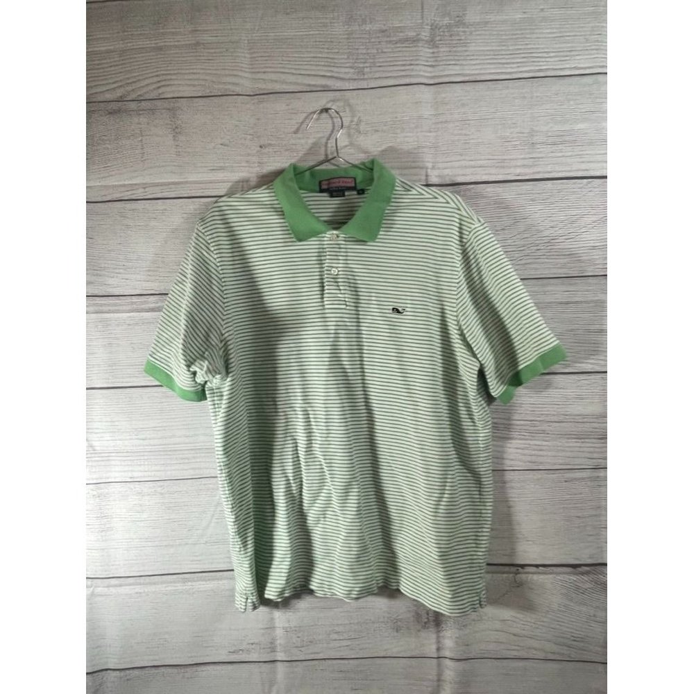 Vineyard Vines - Men's XL White/Green Stripe Short Sleeve Polo Shirt